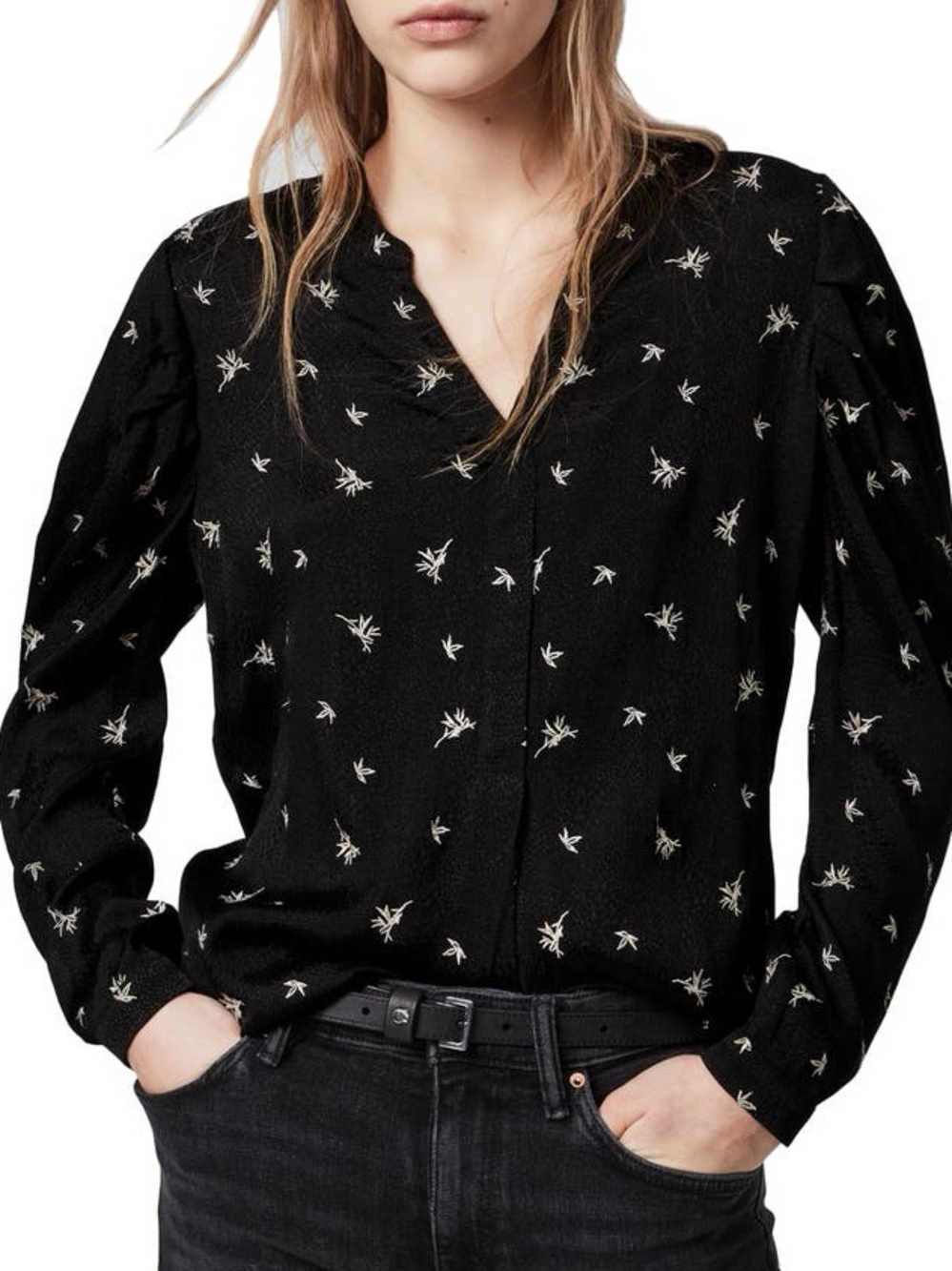 AllSaints Rosi Embroidered Print Blouse